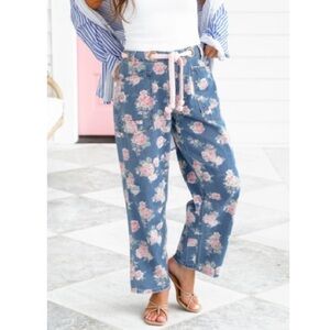 BiBi Denim Blue Floral Wide Leg Pants/ New With Tags.